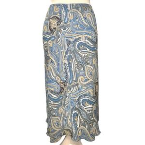 Vintage Paisley Midi Skirt Blue Boho USA Made Size 11 La Belle